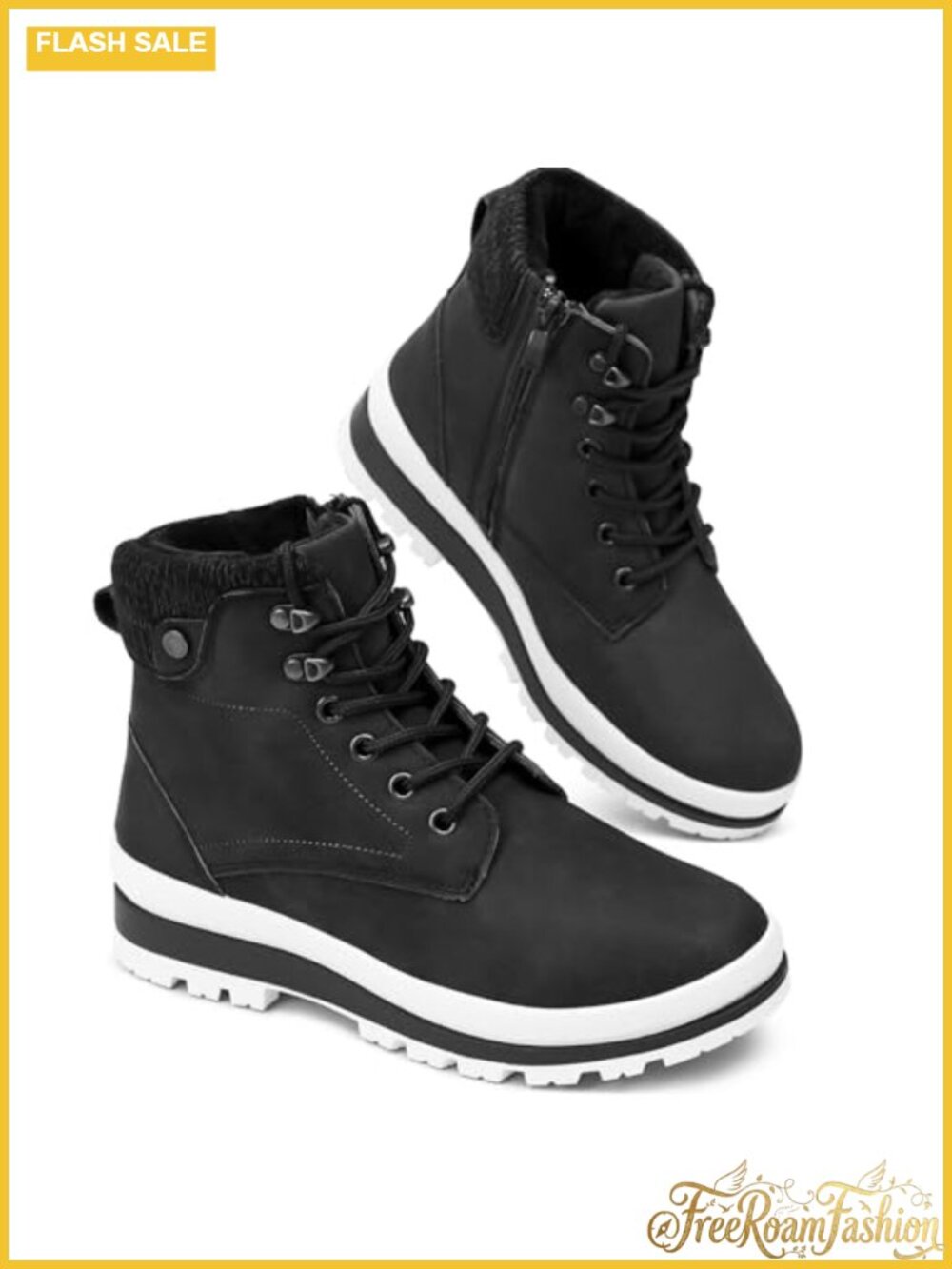 Waterproof Faux Leather Fur Lined Winter Ankle Boots Side Zipper Platform